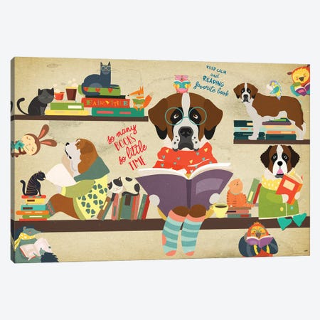St Bernard Book Time Canvas Print #NDG1726} by Nobility Dogs Art Print