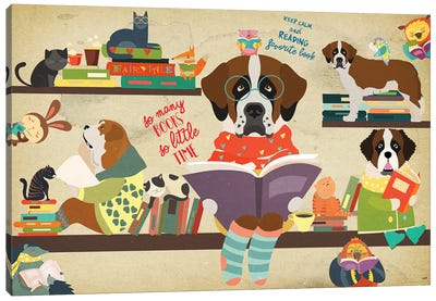 St Bernard Book Time Canvas Art Print - Nobility Dogs