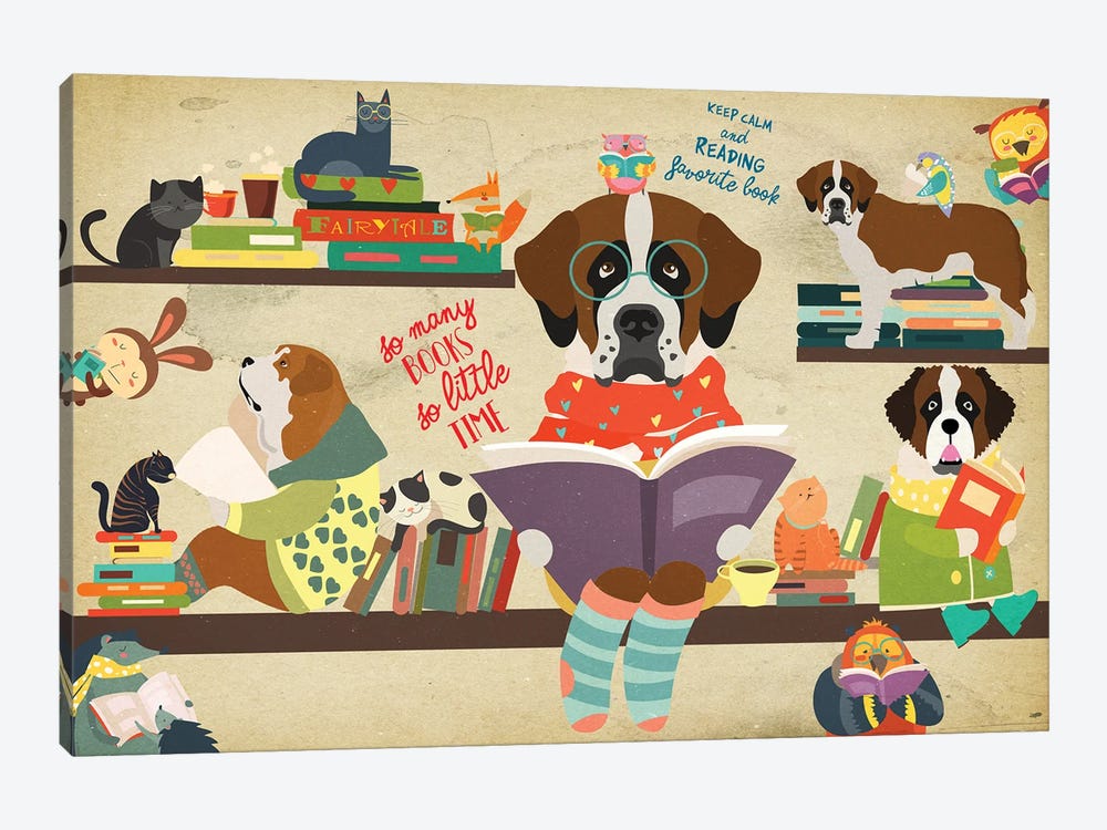 St Bernard Book Time by Nobility Dogs 1-piece Canvas Artwork