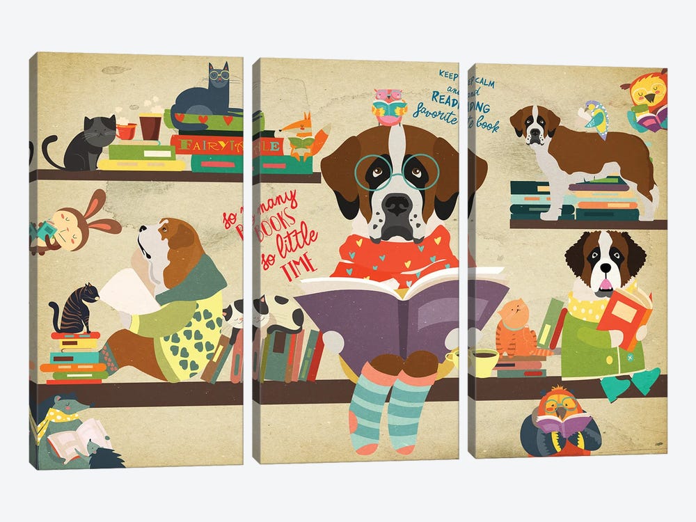 St Bernard Book Time by Nobility Dogs 3-piece Canvas Wall Art