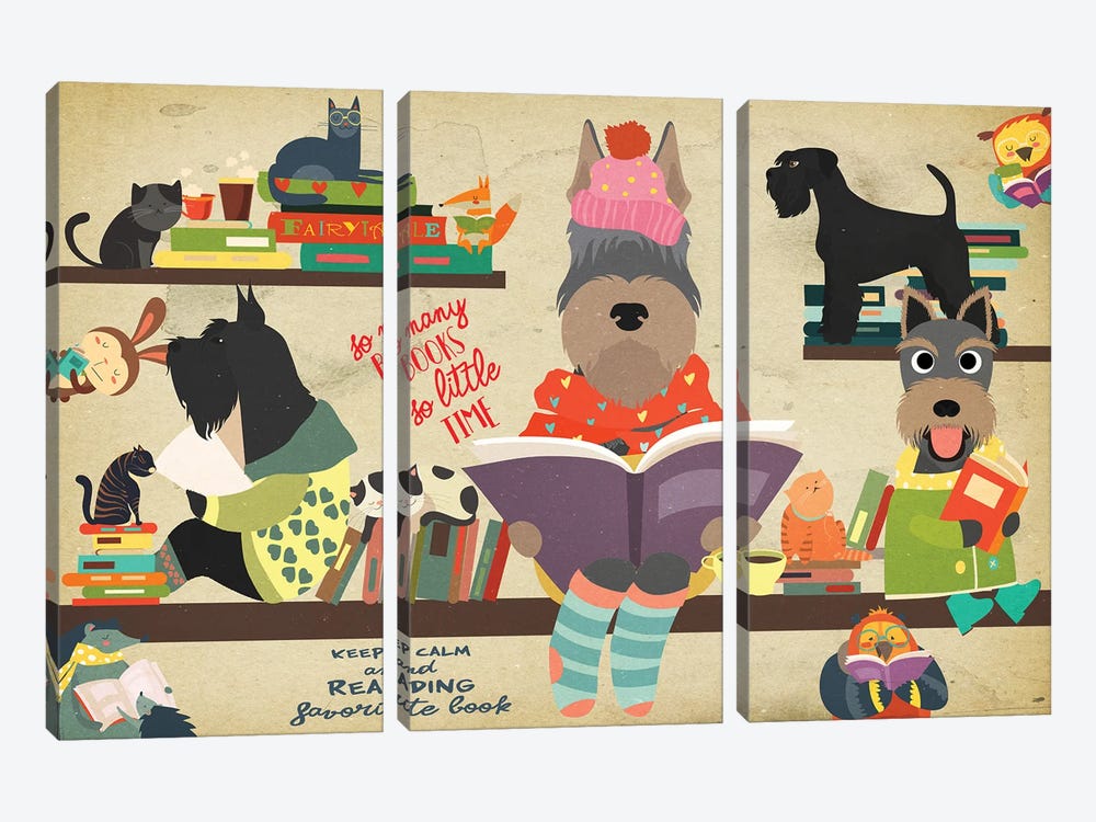 Schnauzer Book Time by Nobility Dogs 3-piece Canvas Art Print