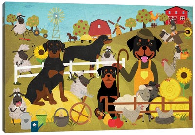 Rottweiler Farm Life Canvas Art Print - Rottweiler Art
