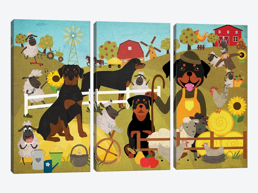 Rottweiler Farm Life by Nobility Dogs 3-piece Canvas Print