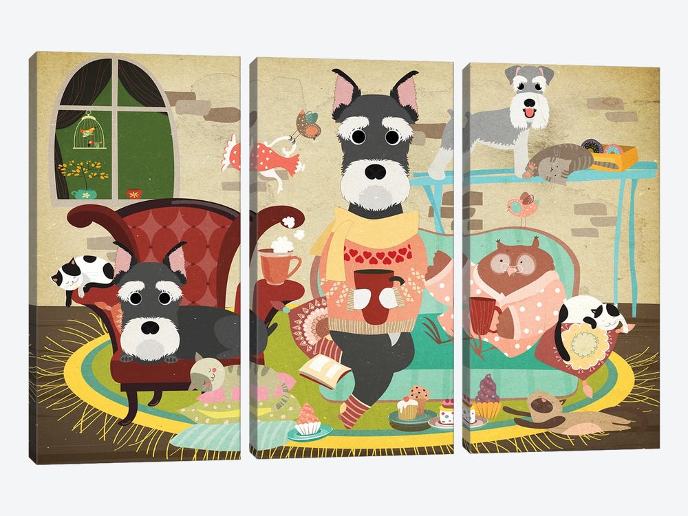 Miniature Schnauzer Tea Time by Nobility Dogs 3-piece Art Print