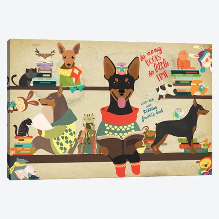 Miniature Pinscher Book Time Canvas Print #NDG1739} by Nobility Dogs Canvas Art Print