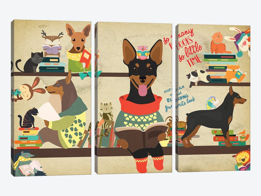 Miniature Pinscher Book Time by Nobility Dogs 3-piece Canvas Artwork
