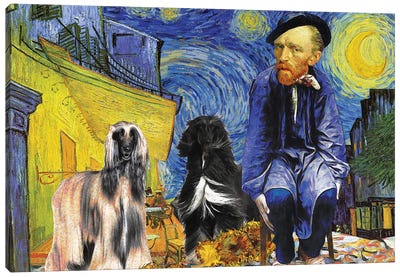 Afghan Hound Starry Night Cafe Terrace Canvas Art Print - Van Gogh & Friends