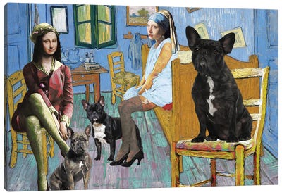 French Bulldog The Bedroom Blue Room Canvas Art Print - Van Gogh & Friends