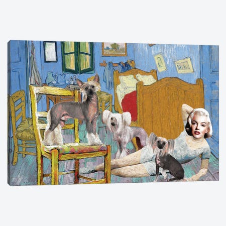 Chinese Crested Dog The Bedroom And Marilyn Monroe Canvas Print #NDG1743} by Nobility Dogs Canvas Wall Art