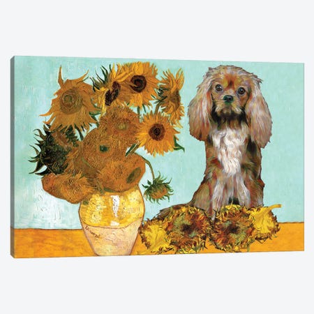 Cavalier King Charles Spaniel Sunflowers Canvas Print #NDG1744} by Nobility Dogs Canvas Art Print