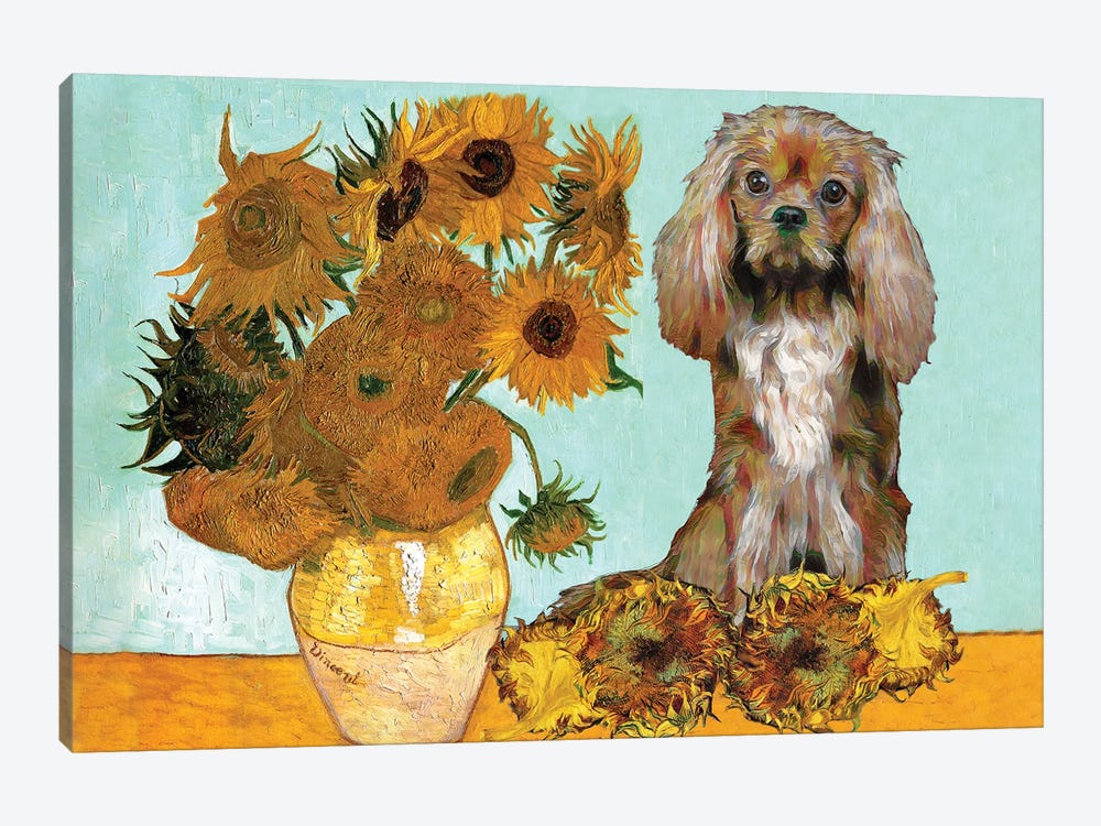 Cavalier King Charles Spaniel Sunflowers by Nobility Dogs 1-piece Canvas Artwork