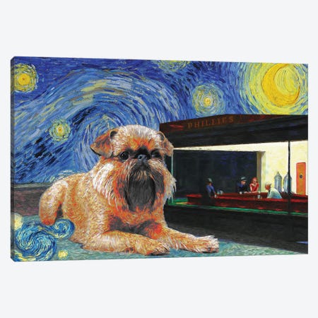 Brussels Griffon Starry Night Nighthawks Canvas Print #NDG1745} by Nobility Dogs Canvas Art Print