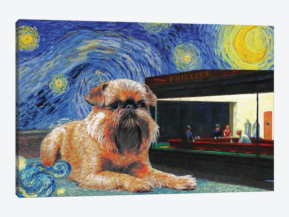 Brussels Griffon Starry Night Nighthawks by Nobility Dogs 1-piece Canvas Art Print