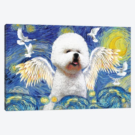 Bichon Frise Starry Night Angel Canvas Print #NDG1746} by Nobility Dogs Canvas Print