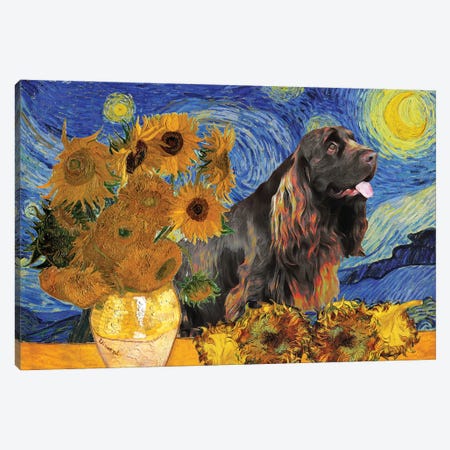 Sussex Spaniel Starry Night Sunflowers Canvas Print #NDG1748} by Nobility Dogs Canvas Artwork