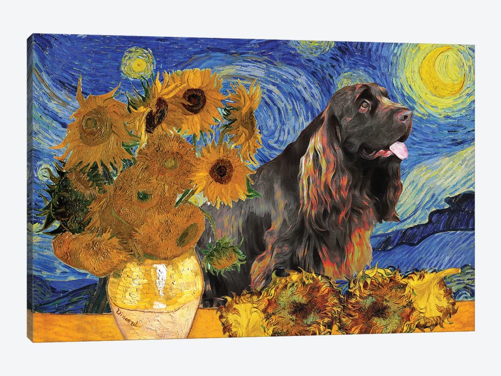 Sussex Spaniel Starry Night Sunflowers by Nobility Dogs 1-piece Canvas Art