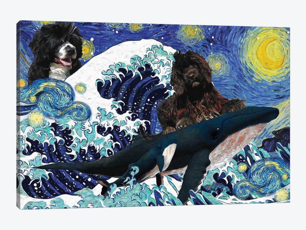Portuguese Water Dog Starry Night The Great Wave by Nobility Dogs 1-piece Art Print