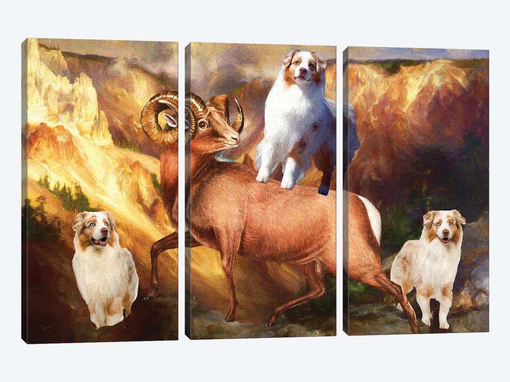 Australian Shepherd Grand Canyon Bighorn by Nobility Dogs 3-piece Canvas Artwork