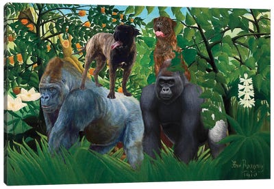 Bullmastiff, Jungle And Gorilla Canvas Art Print - Bullmastiffs