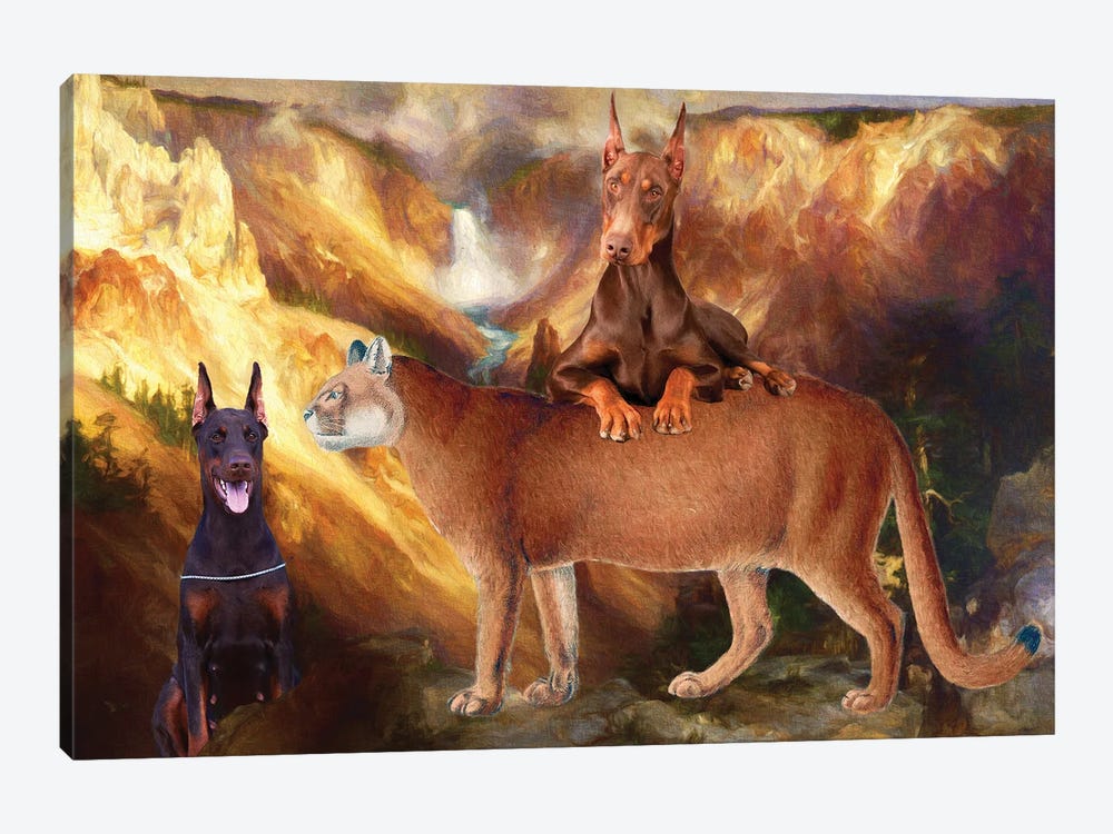 Doberman Pinscher, Grand Canyon and Puma by Nobility Dogs 1-piece Canvas Print