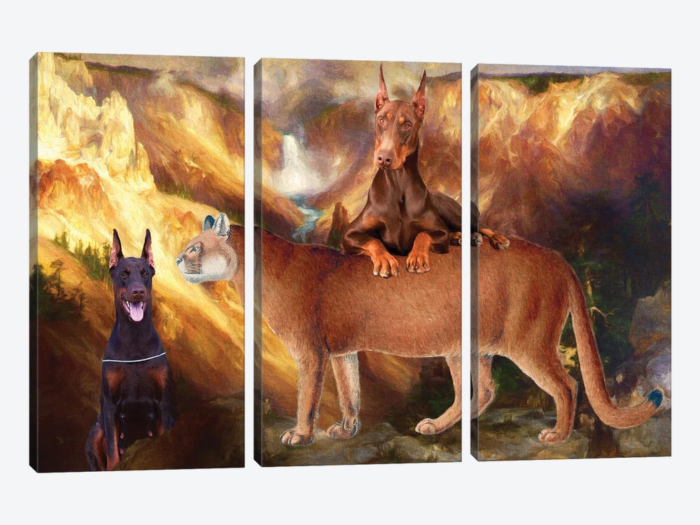Doberman Pinscher, Grand Canyon and Puma by Nobility Dogs 3-piece Canvas Art Print