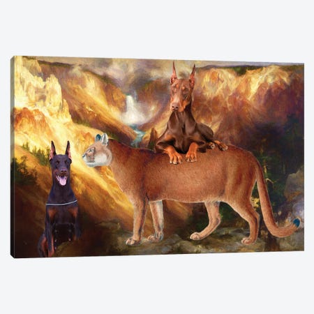 Doberman Pinscher, Grand Canyon and Puma Canvas Print #NDG1763} by Nobility Dogs Canvas Wall Art