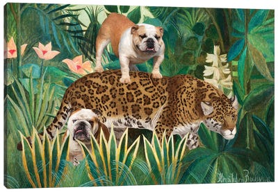 English Bulldog Henri Rousseau Jaguar Canvas Art Print - Bulldog Art