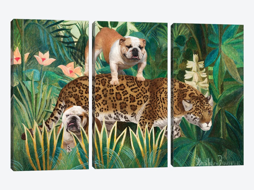 English Bulldog Henri Rousseau Jaguar by Nobility Dogs 3-piece Canvas Artwork