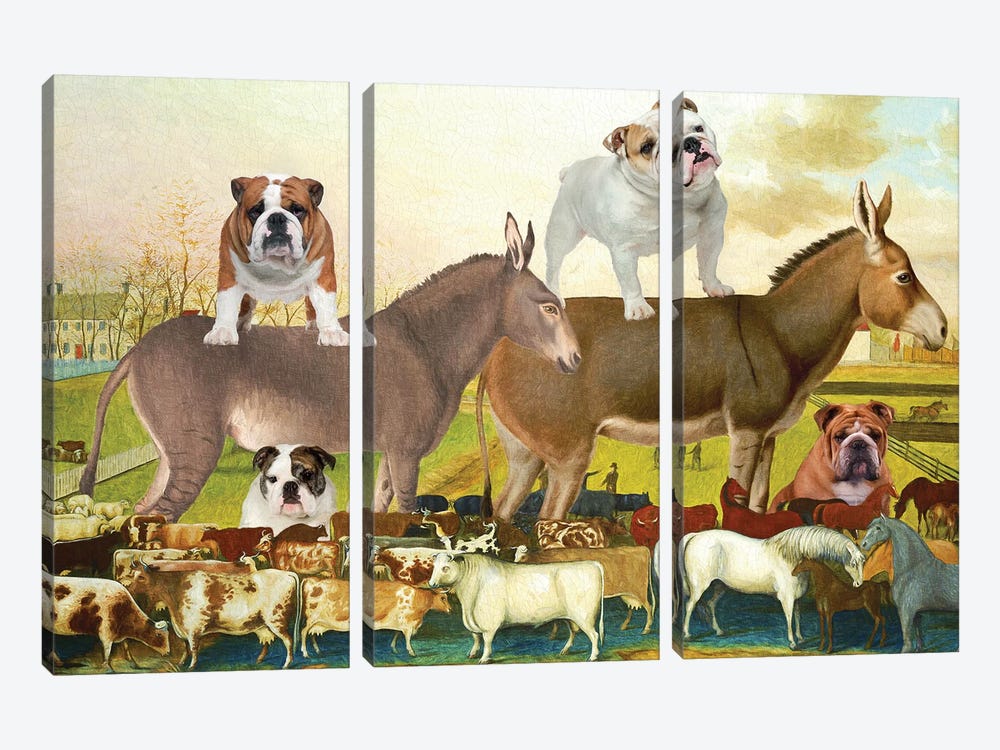 English Bulldog The Cornell Farm by Nobility Dogs 3-piece Canvas Print
