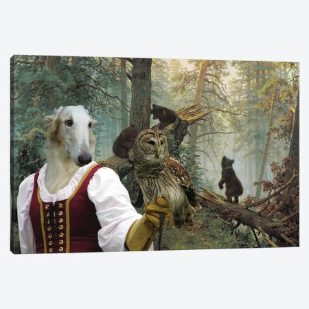 Borzoi Lady Owl And Bears Canvas Print #NDG1774} by Nobility Dogs Canvas Art