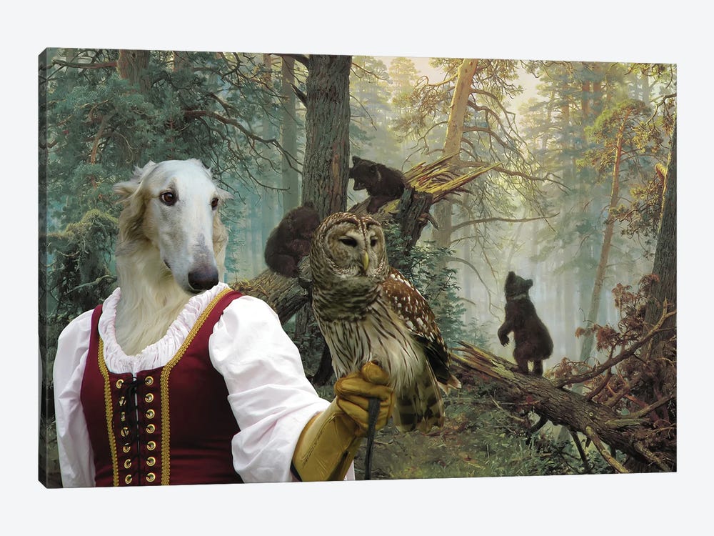 Borzoi Lady Owl And Bears by Nobility Dogs 1-piece Art Print