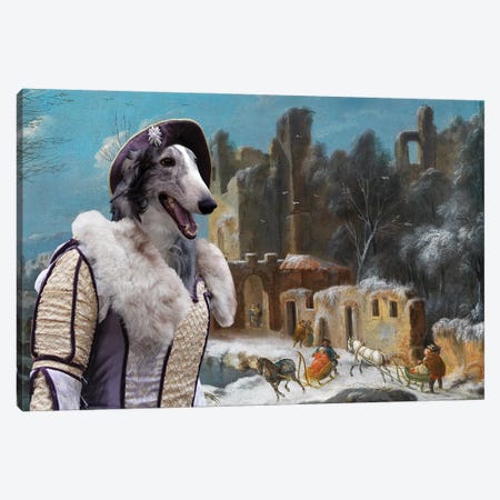 Borzoi A Winter Landscape With Travelers Canvas Print #NDG1777} by Nobility Dogs Canvas Artwork