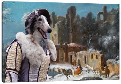 Borzoi A Winter Landscape With Travelers Canvas Art Print