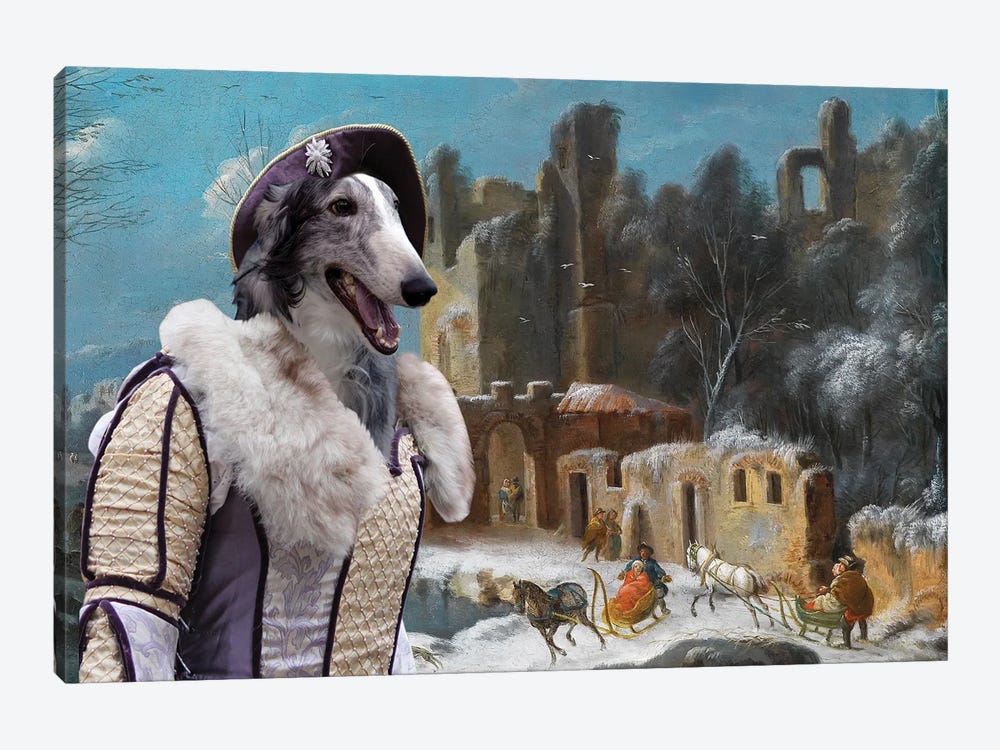 Borzoi A Winter Landscape With Travelers by Nobility Dogs 1-piece Canvas Artwork