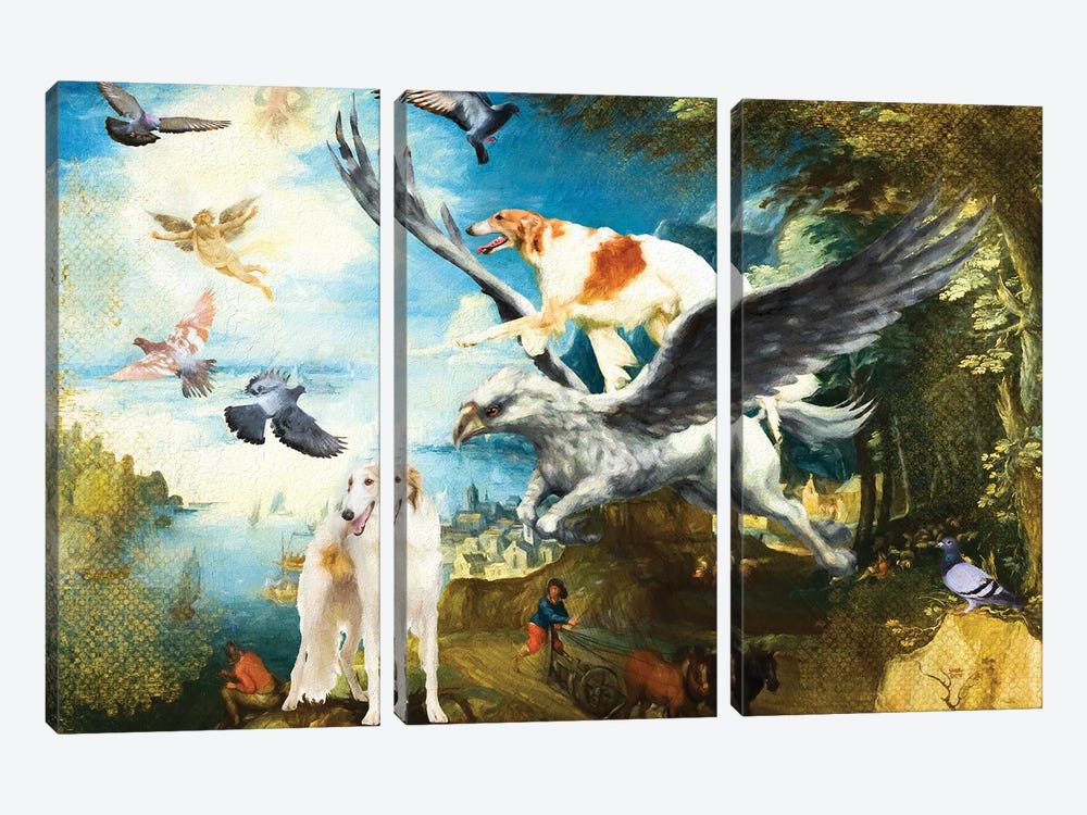 Borzoi With The Fall Of Icarus by Nobility Dogs 3-piece Canvas Artwork