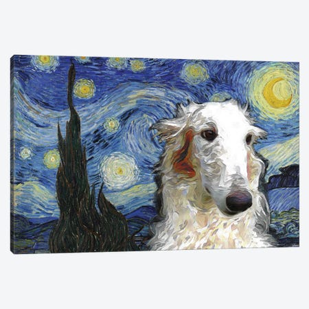 Borzoi The Starry Night Canvas Print #NDG1786} by Nobility Dogs Canvas Art Print