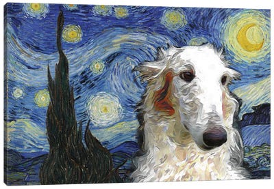 Borzoi The Starry Night Canvas Art Print - Nobility Dogs