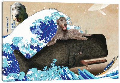 Irish Wolfhound The Great Wave Canvas Art Print