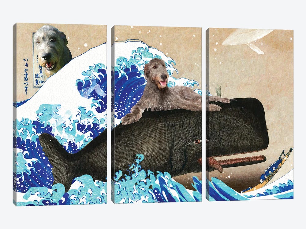 Irish Wolfhound The Great Wave by Nobility Dogs 3-piece Canvas Art Print