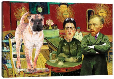 Shar Pei Red, The Night Café With Frida Kahlo And Van Gogh Canvas Art Print - Van Gogh & Friends