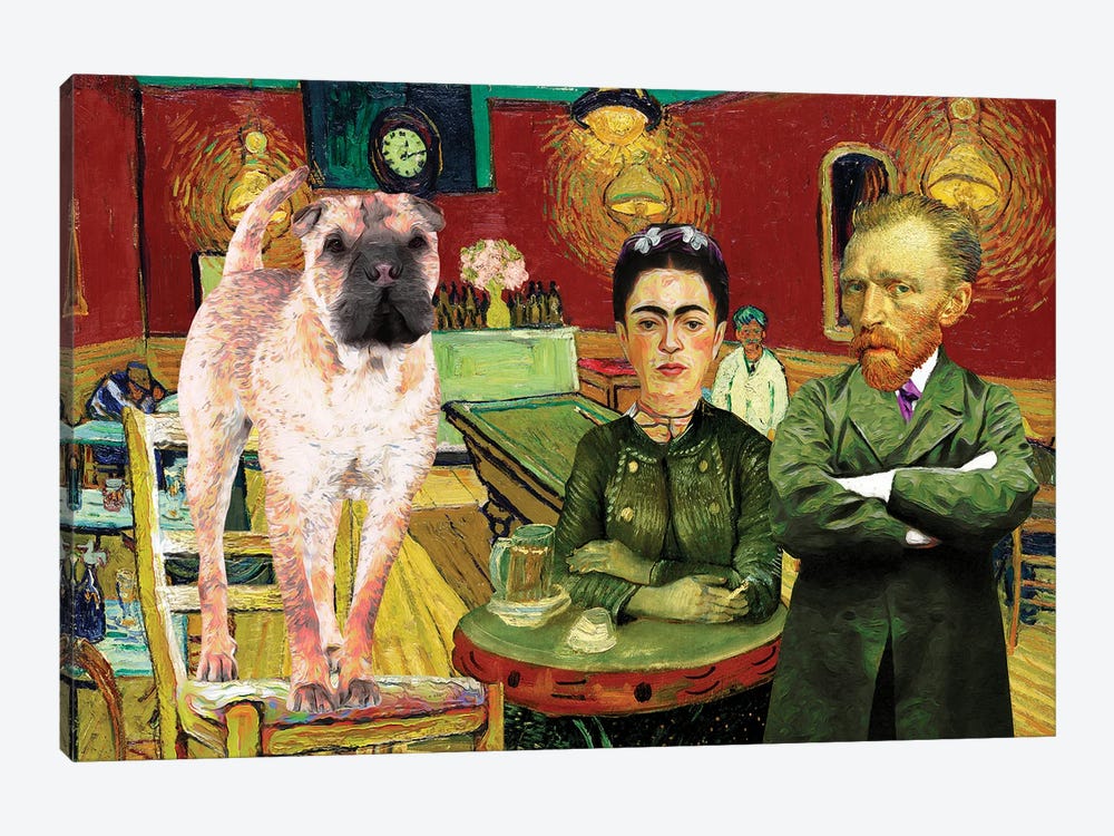 Shar Pei Red, The Night Café With Frida Kahlo And Van Gogh by Nobility Dogs 1-piece Canvas Artwork
