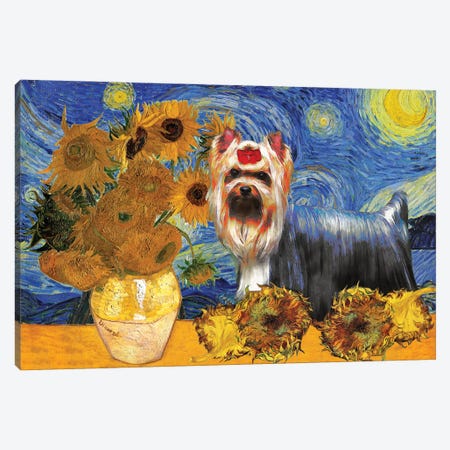 Yorkshire Terrier Starry Night Sunflowers Canvas Print #NDG1792} by Nobility Dogs Canvas Art Print
