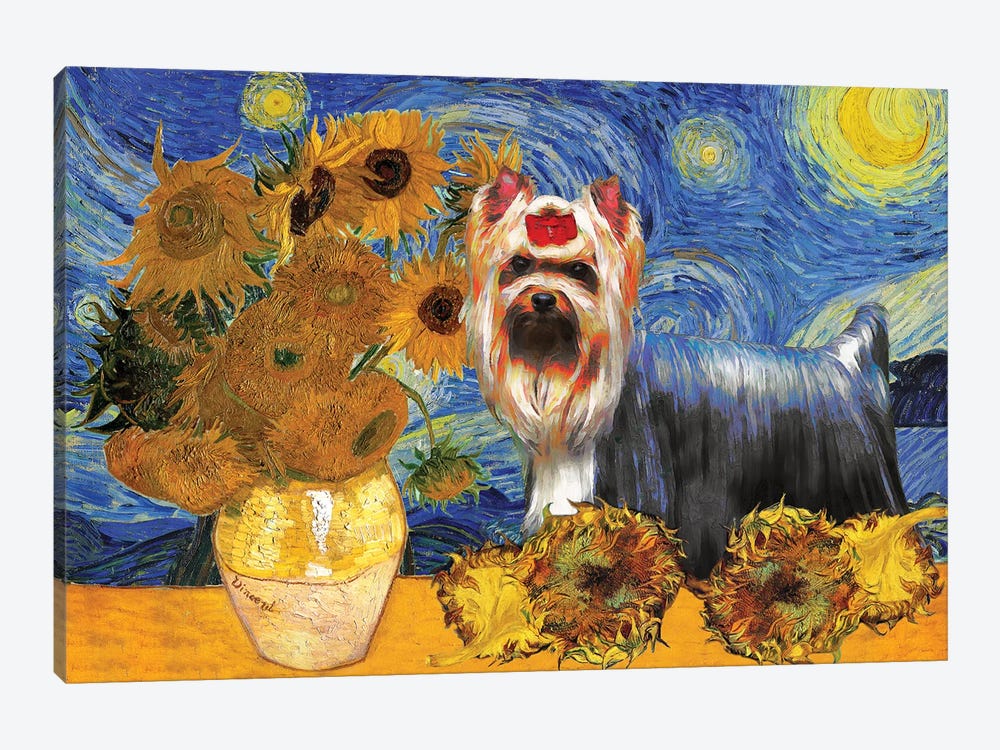 Yorkshire Terrier Starry Night Sunflowers by Nobility Dogs 1-piece Art Print