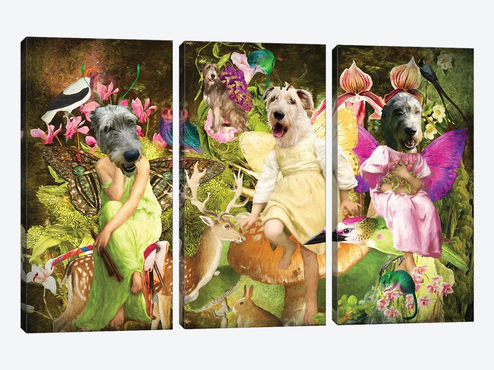 Irish Wolfhound Enchanted Woodland by Nobility Dogs 3-piece Canvas Art