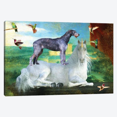 Irish Wolfhound Unicorn Red Drapery And Balcony Canvas Print #NDG1798} by Nobility Dogs Art Print