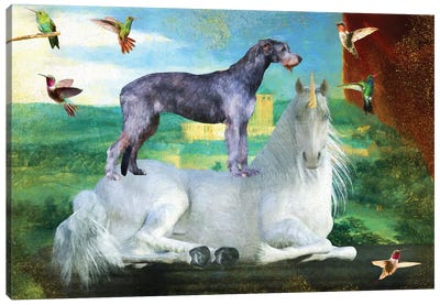 Irish Wolfhound Unicorn Red Drapery And Balcony Canvas Art Print
