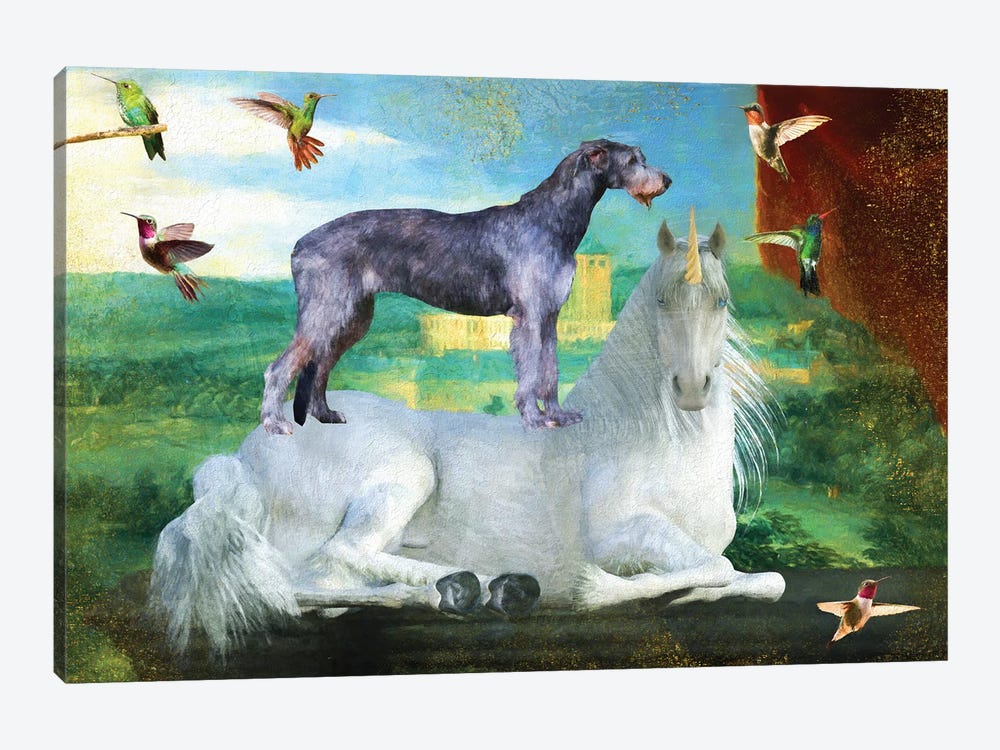 Irish Wolfhound Unicorn Red Drapery And Balcony by Nobility Dogs 1-piece Art Print