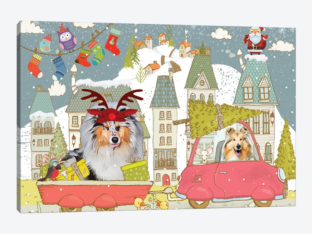 Rough Collie Christmas City Adventure by Nobility Dogs 1-piece Canvas Art