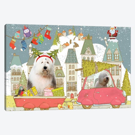 Old English Sheepdog Christmas City Adventure Canvas Print #NDG1802} by Nobility Dogs Canvas Print