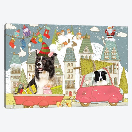 Border Collie Christmas City Adventure Canvas Print #NDG1803} by Nobility Dogs Canvas Print
